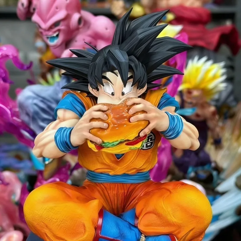 

Фигурка Гоку из Dragon Ball, 14 см, с бургером, милая мультяшная аниме-модель, причудливая сидячая фигурка, украшение для автомобиля, декор для комнаты, детская игрушка, подарок
