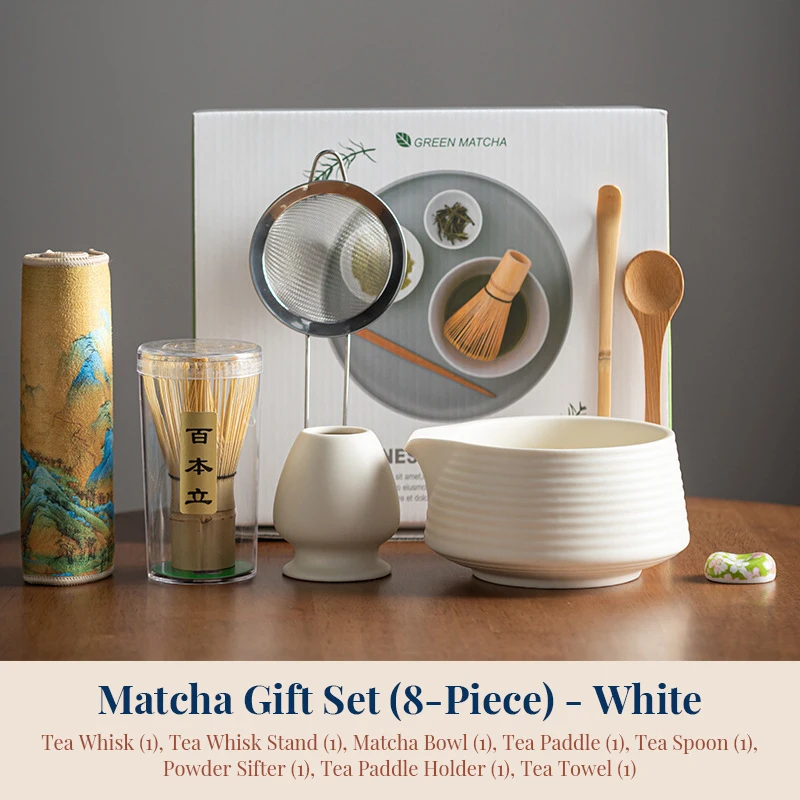 

7-8PCS Premium Matcha Tea Set Japanese Ceremonial Ceramic Bowl Whisk Gift Set Box Starter Matcha Tools Kit for Tea Lovers