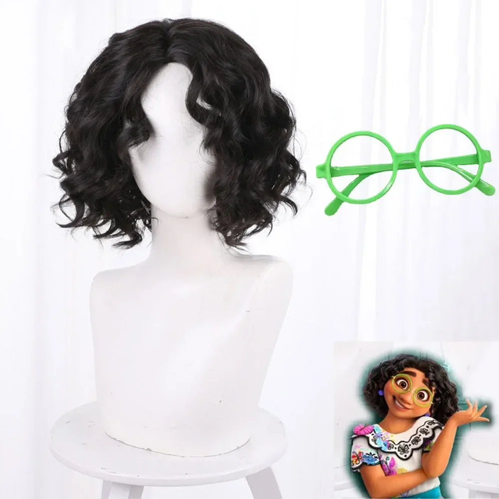 Anime Fantasy Magic Full House Encanto Heroine Mirabel Short Wavy Wig Glasses Children Party Birthday Gift