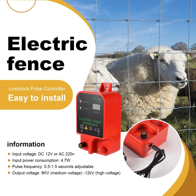 10KM Electric Fence Livestock High Voltage Pulse Controller High-Decibel Waterproof LCD Display EU Plug