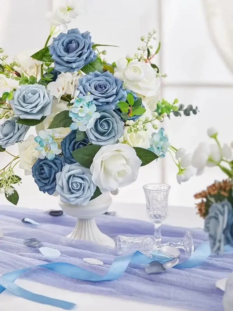 White blue rose artificial flower combination box set, bride bouquet, outdoor/indoor DIY center item, used for decoration
