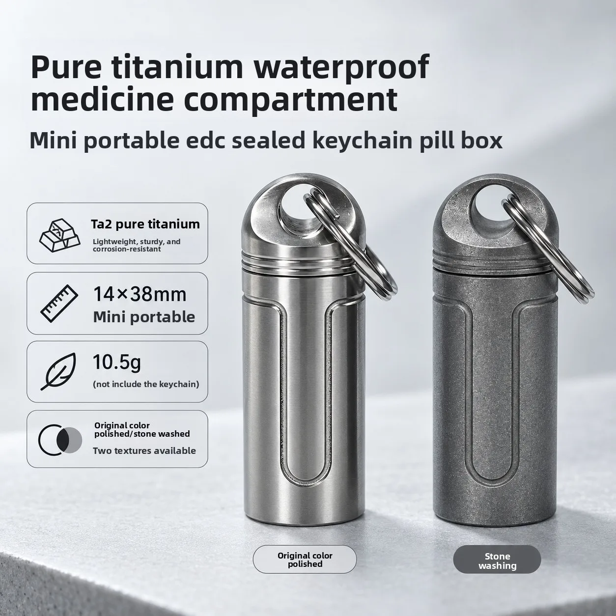 Titanium Alloy Mini Pill Box Waterproof Keychain Medicine Storage Capsule for Travel Camping EDC