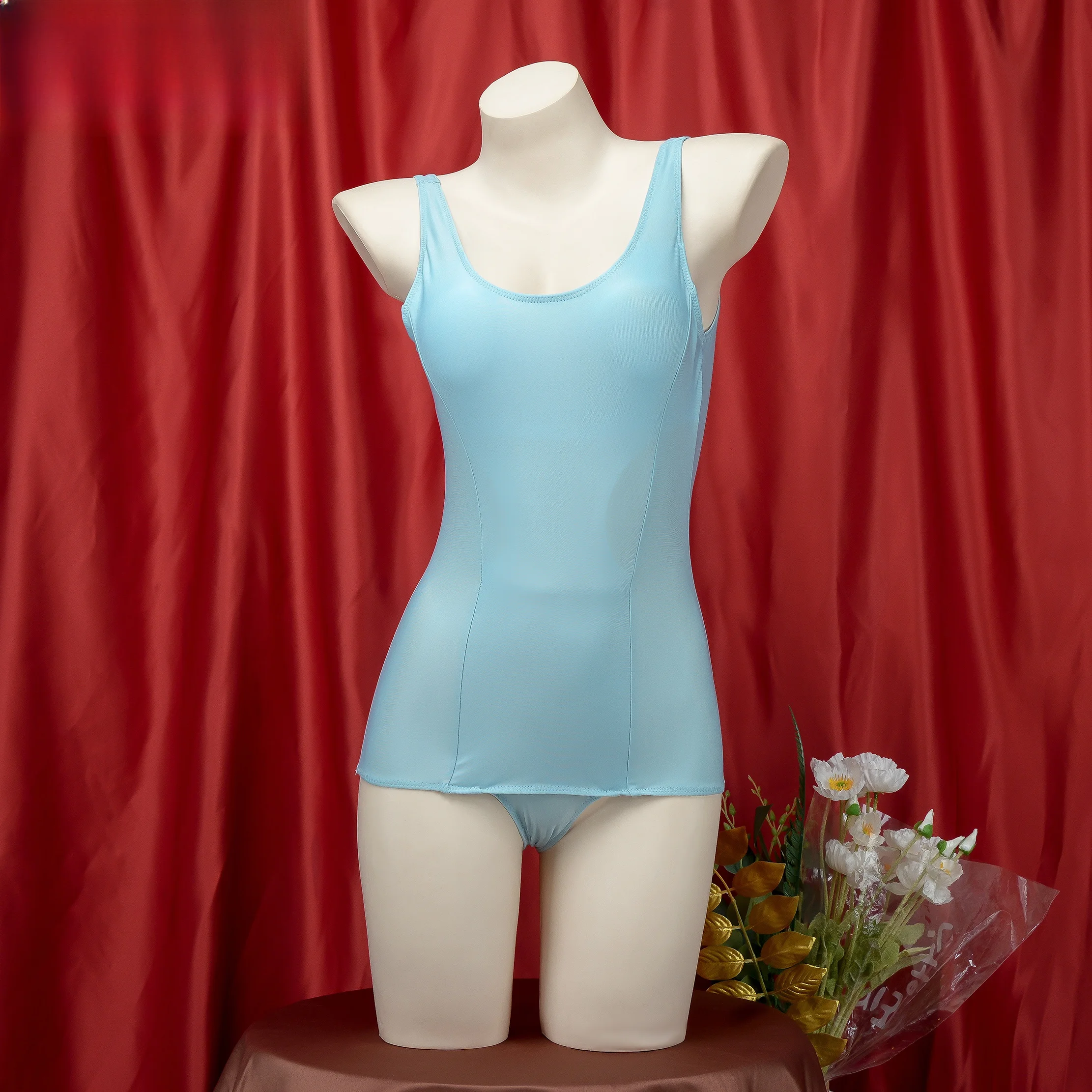 

Daily Sle One-Piece Swimsuit with Chest Pad Light Blue Student Cute Japanese Design Swimming Suit Casual Swimwear for Women