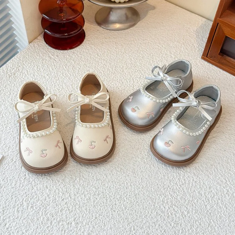 2026 Spring Autumn Girl Cute Leather Shoes Fashion Children Princess Causal Dress Flats Sweet Bowtie Kids School Mary Jane Shoes