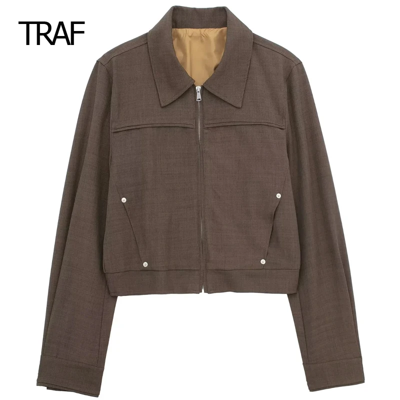 

TRAF Cropped Jacket Women Jacket Spring Summer 2024 Lapel Collar Long Sleeves Top New In Coat Elegant Women Jacket New Arrivals