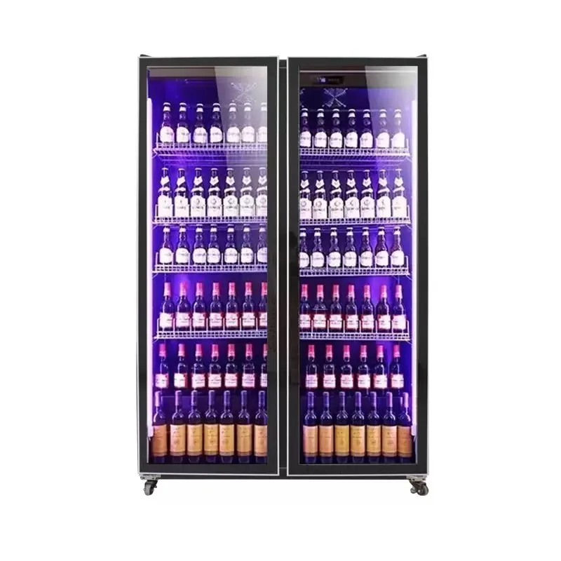 Double Door Air Cooling Refrigerator Beverage Display Cabinet Adjustable Shelves Wine Beer Self-service Alcohol Refrigerator
