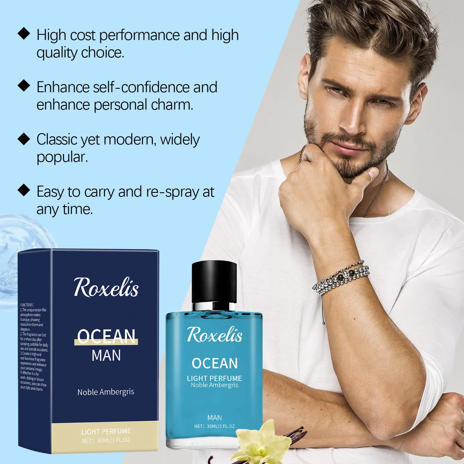 Roxelis Men Ambergris Perfume Spray Release Mood Keep Charm Dating Flirting Long Lasting Fresh Portable Pheromone Cologne Perfum