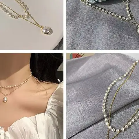 Double Layer Baroque Pearl Necklace For Women Exquisite Multi-layered Choker Pendant Punk Chain Fashion Jewelry Gift