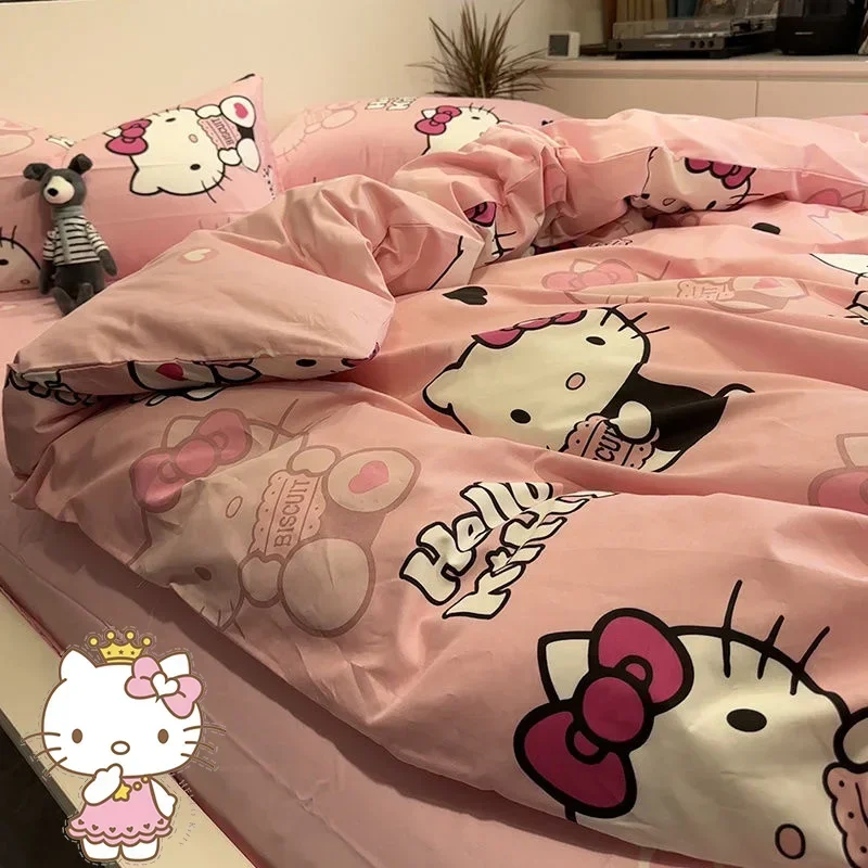 Cartoon Anime Hello Kitty Bed Sheet Set Cute Printing All Cotton Comfortable and Soft Multiple Styles Bedding Set Girl Gift Toys