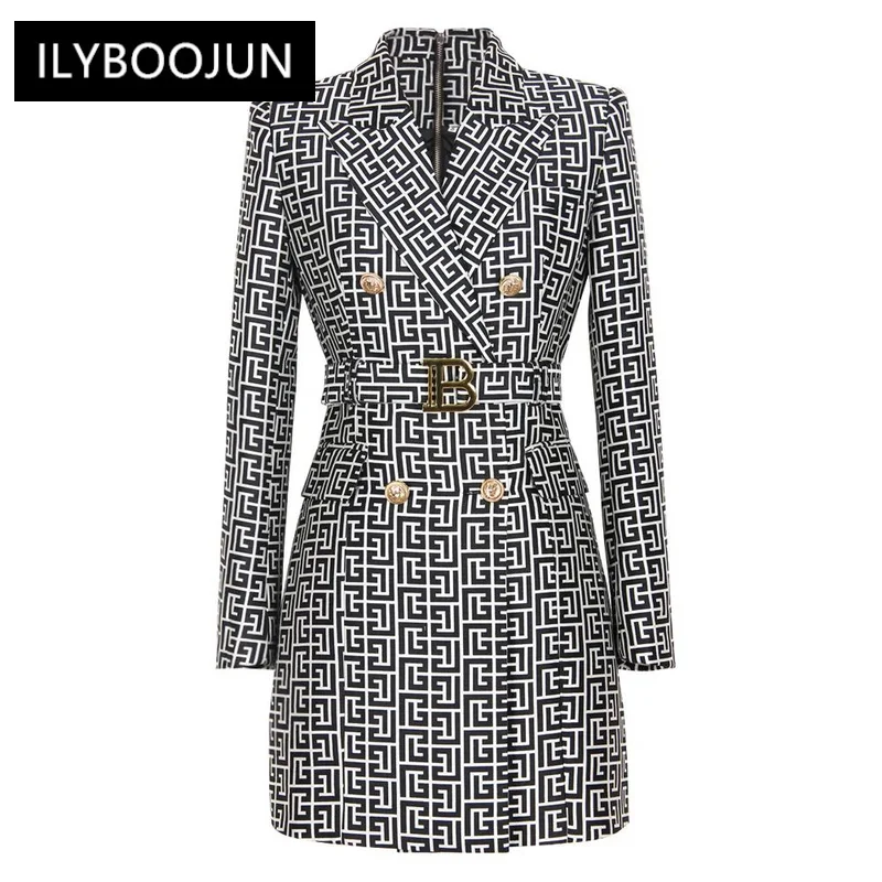 

Brand New Workmanship Fashion Geometric Pattern Fall Winter Elegant Lady Women Slim Office Blazer Dress For Women 2023 Luxury