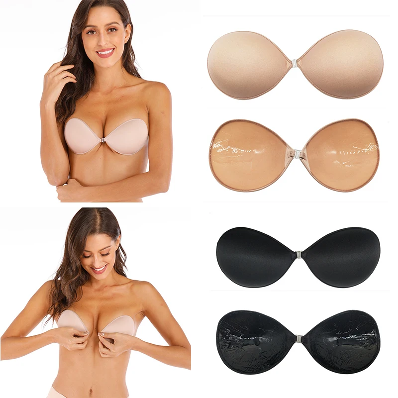 

Sexy Women Invisible Push Up Bra Self-Adhesive Silicone Bust Seamless Front Closure Sticky Bra 1/2Cup Backless Strapless Bras