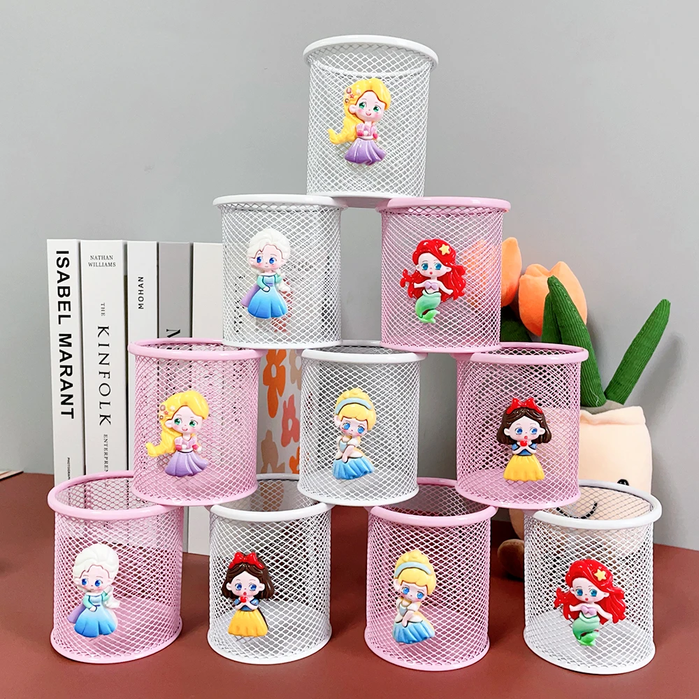 תיק עטים של נסיכות דיסני הקרטון, תיק איפור של שלגית הלבנה והסירנה, תיק אחסון עטים וציוד כתיבה בצבע ורוד חרוט