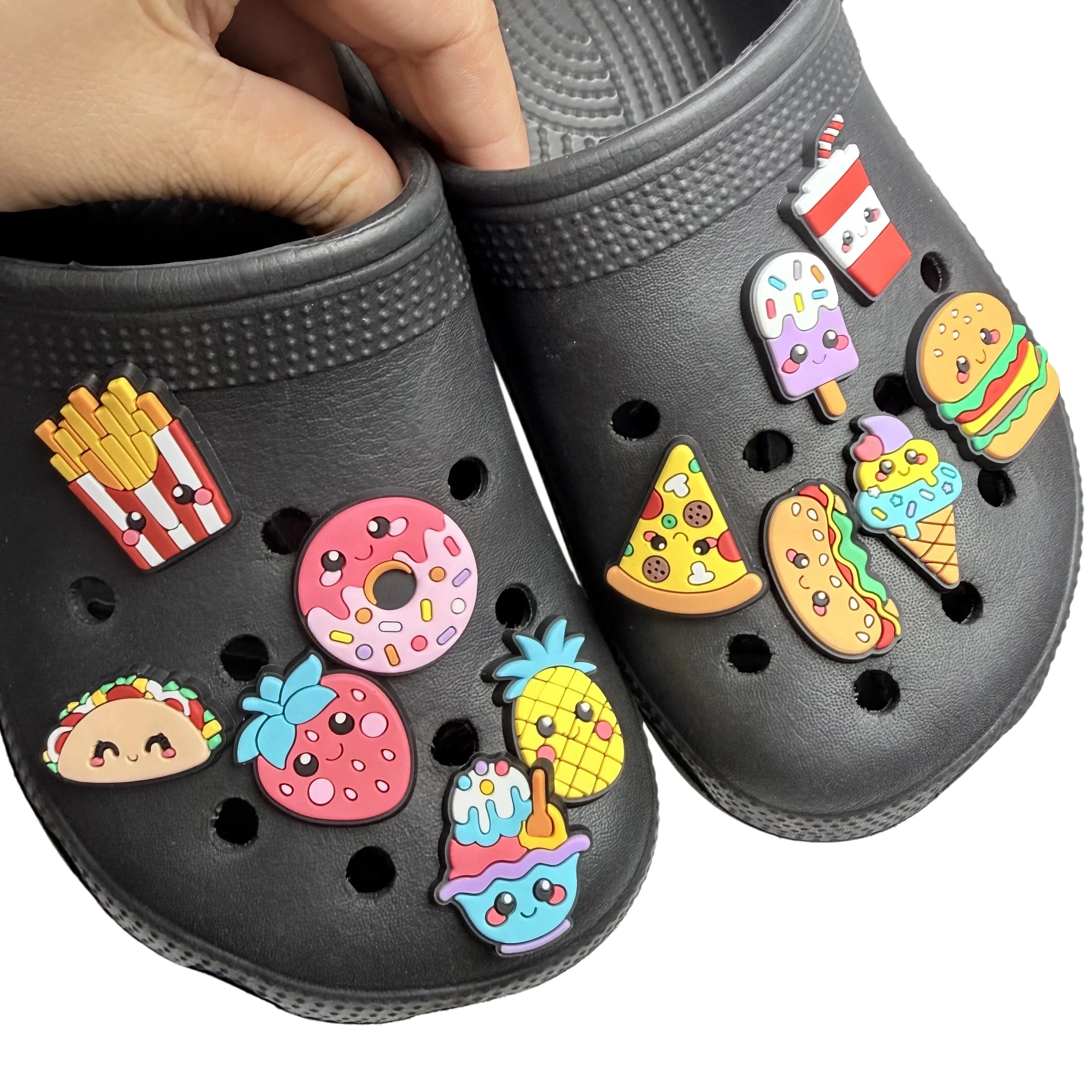 12-50Pcs Mix Food Hamburger Pizza PVC Shoe Charms Strawberry Adult Shoe Buckle Decorations For Lovely Party Present
