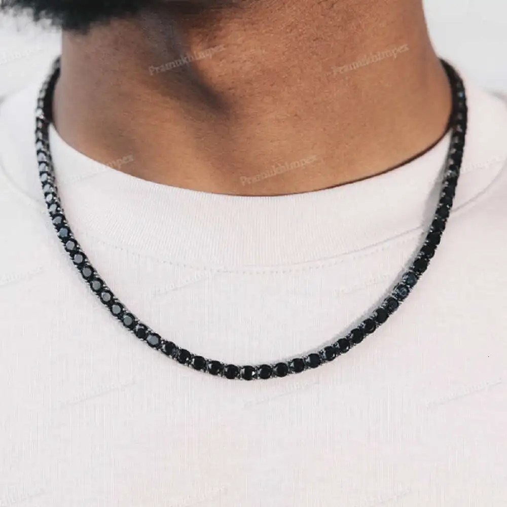 

Black Stone Round Cut Moissanite Tennis Chain Necklace Hip Hop Fashion Jewelry Iced Out Cluster Diamond Necklace for Women