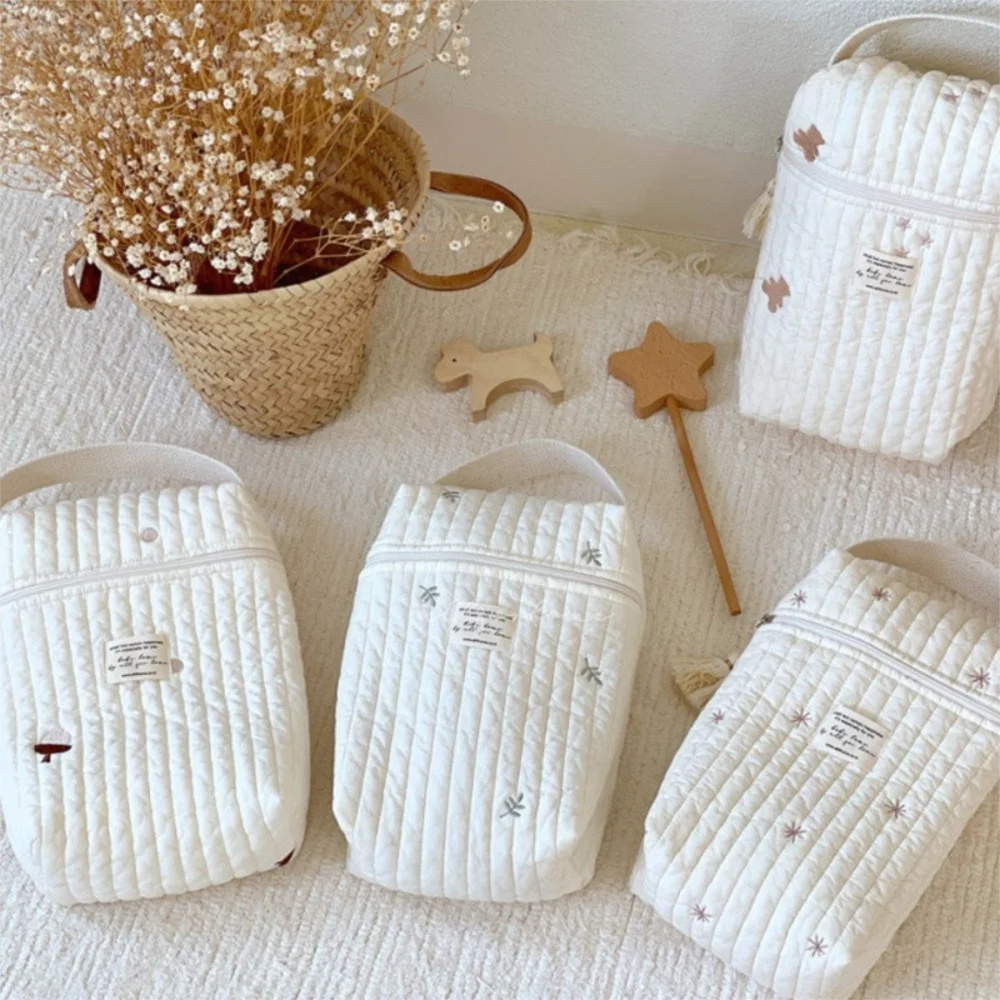 

Reusable Portable Stroller Nappy Bag Quilted Embroidery Diaper Caddy Large Capacity Versatile Diaper Bag