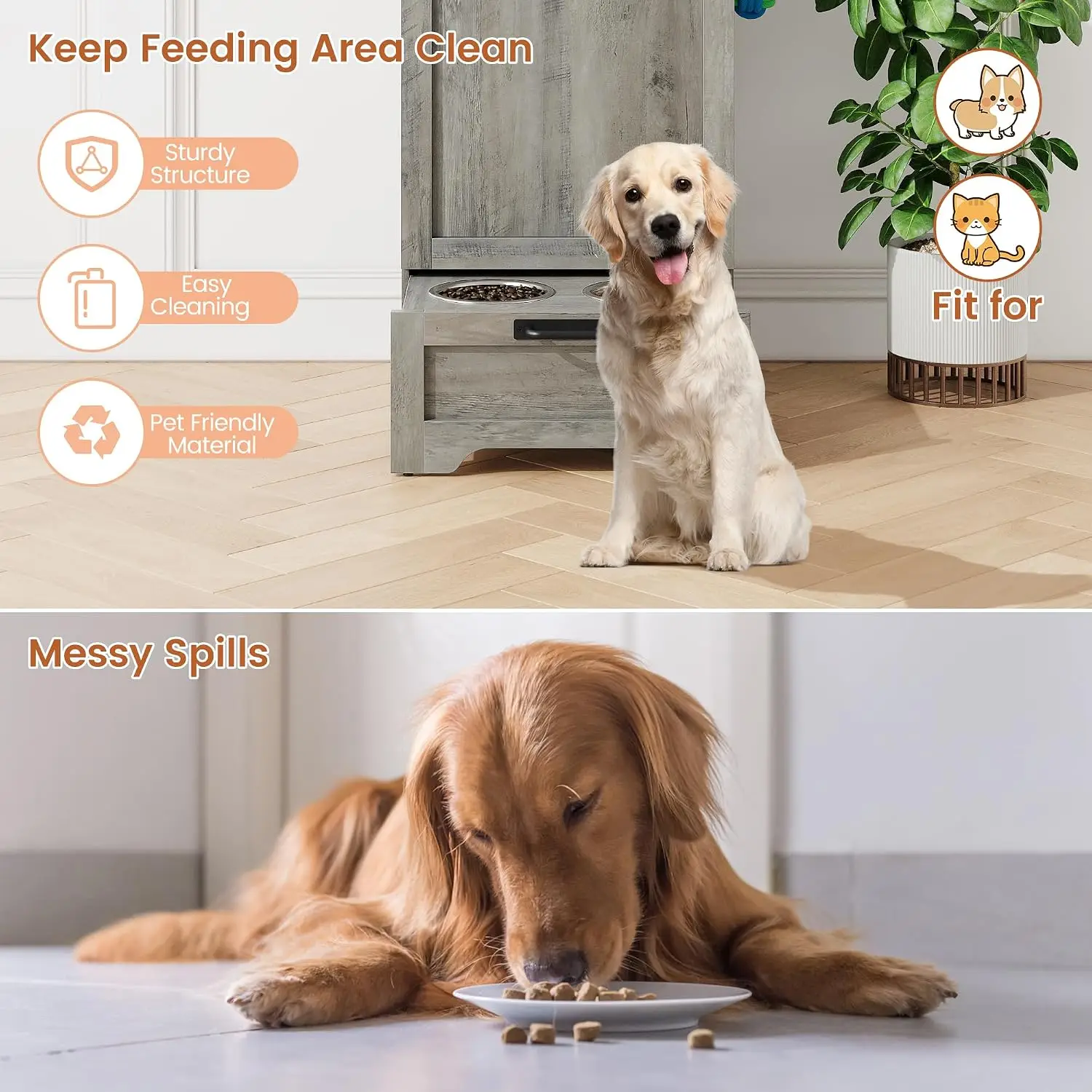 Dog Feeding Station with 2 Elevated Dog Bowls