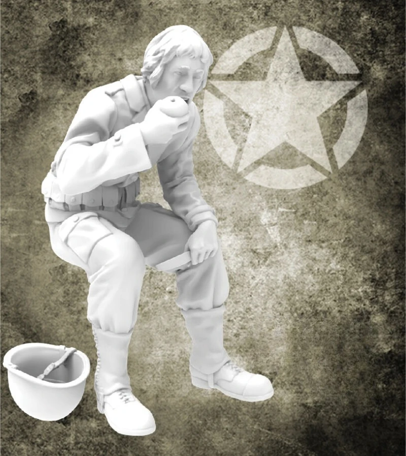 

1/35 Scale Die-Cast Resin Figure Model Kit WWII US Soldier At Lunch Unassembled and Unpainted