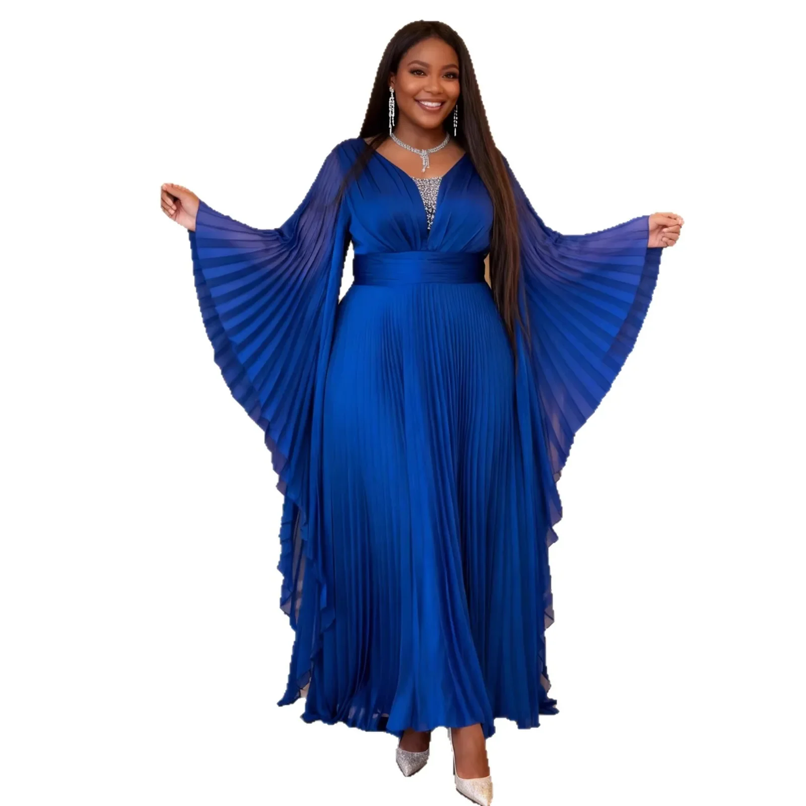 Africa Clothing Elegant A Line Party Dress Long Sleeves Woman for Weddings Pleated Mother of The Bride Dress Customized