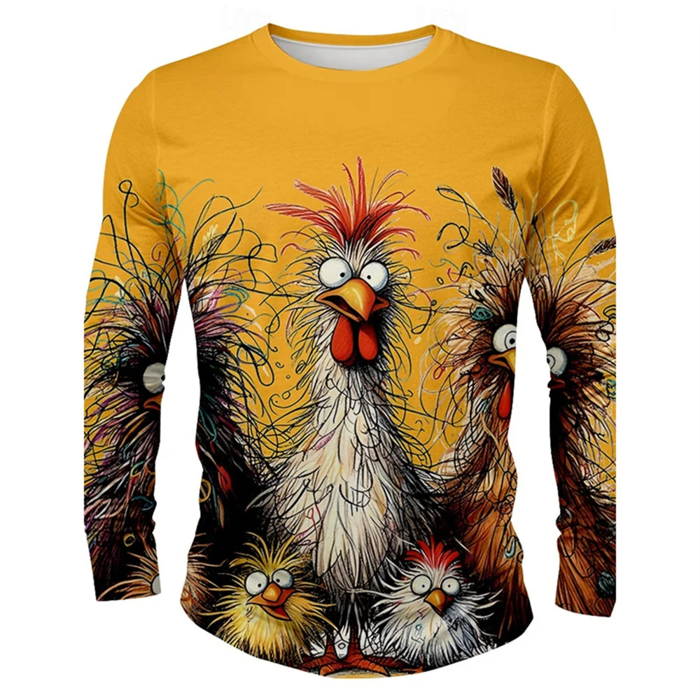 Funny 3D Chicken Print Men's Long Sleeve T-shirt New Autumn Oversized Pullover Hip Hop Punk Clothing Casual Fashion Top image 2