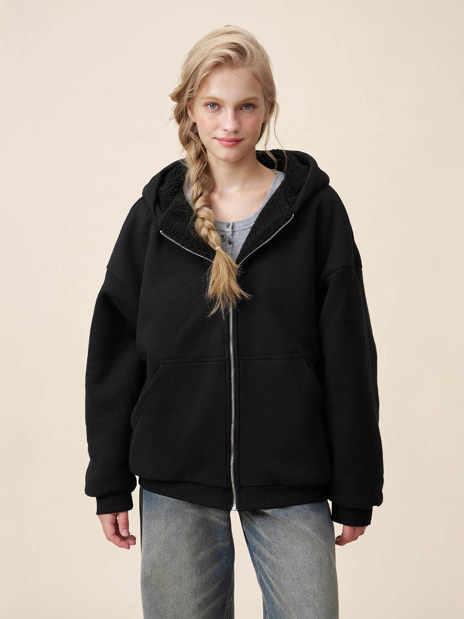 

Yescci Basic Hoodie Jaet Women's Autumn New Sle S54424034 Simple Design Long Sve Zipper Closure Fce Lined Coat