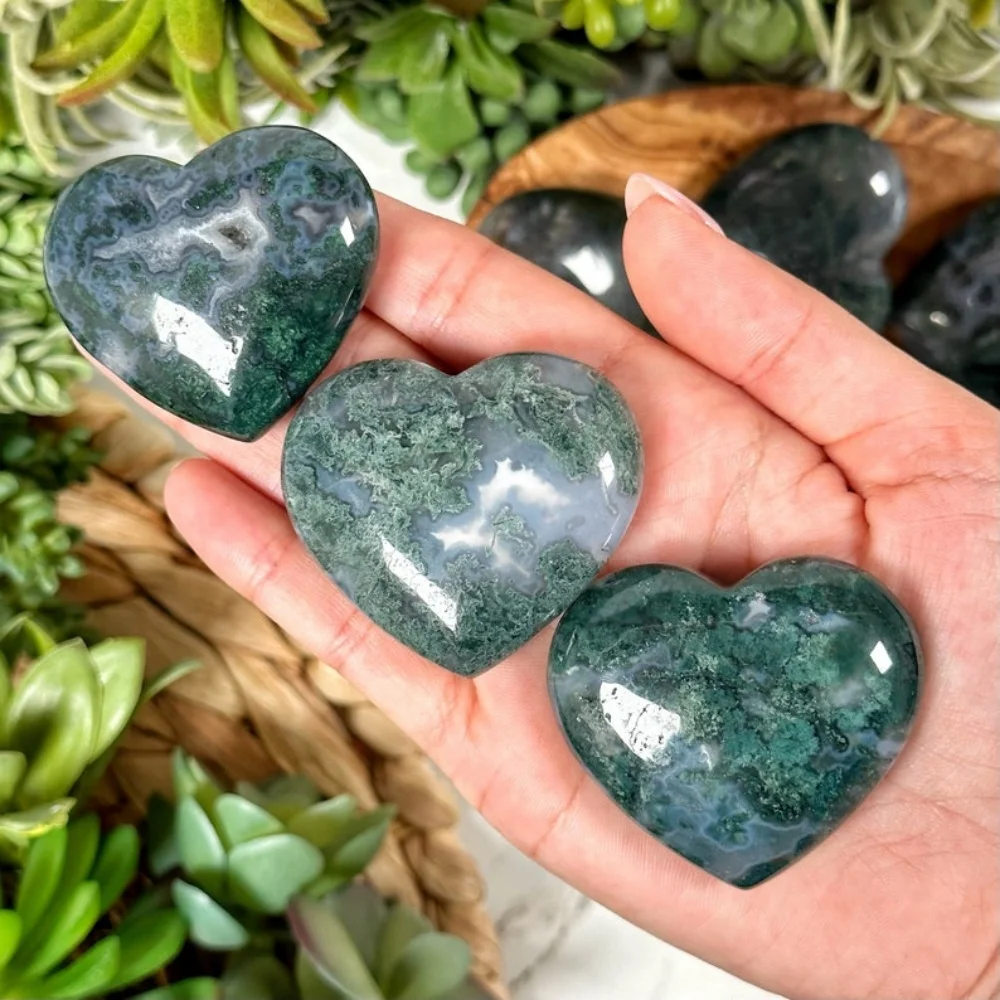 1pc Moss Agate Heart, Moss Agate Heart Carving, Natural Moss Agate, Moss Agate Heart Palmstone, Perfect Holiday Gift