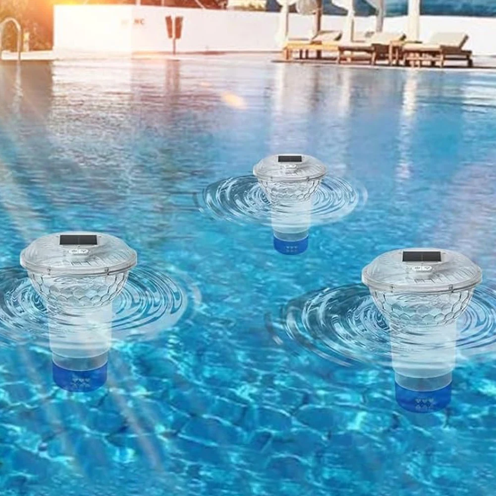 Solar Pool Chlorine Floater with Colorful Lights Floating Pool Chlorine Dispenser Chlorine Tablet Floater for Pool Spa Hot Tub