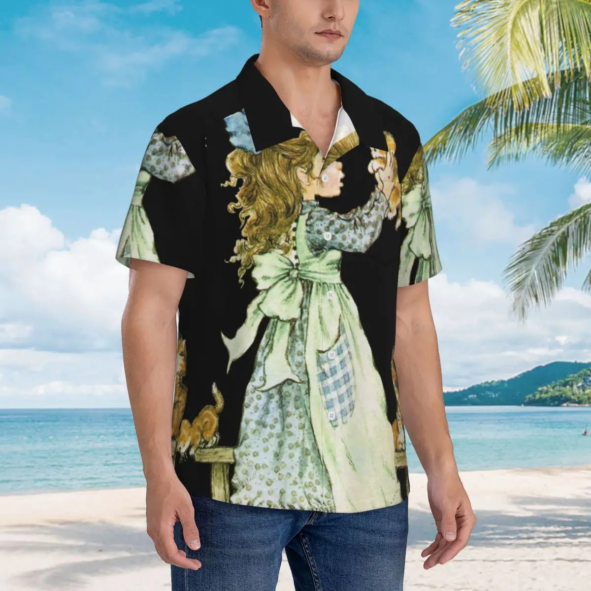 

Sarah Kay Girl Hawaiian Shirts Casual Men Short Sleeve Shirt for Summer Beach Men's Button Tops