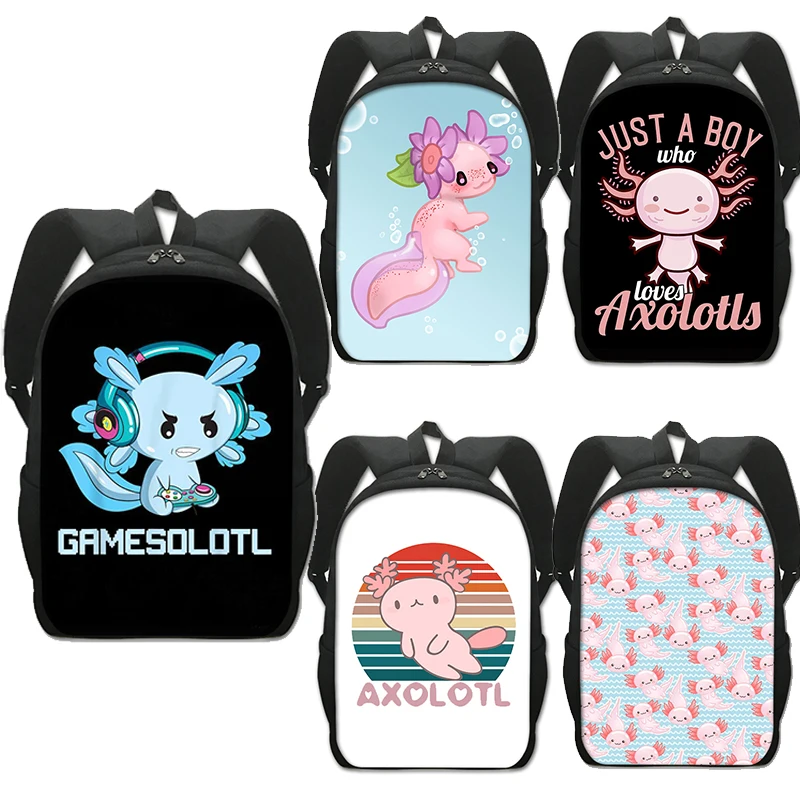 Kawaii Axolotl Sea Otters Backpack for Teenager Boys Girls Cartoon Fish Playing Video Game Daypack School Bags Children Bookbag