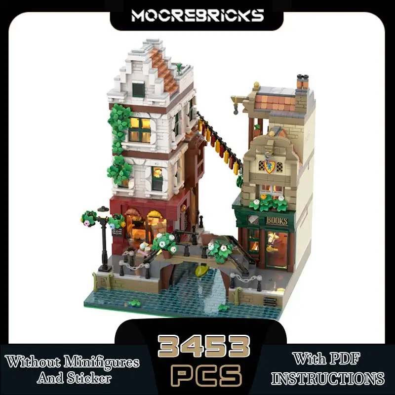 MOC- 205491   Casas de bloques de construcción de Canal, casa de arquitectura, montaje de modelo DIY, ladrillo de alta dificultad, juguetes para niños, regalos