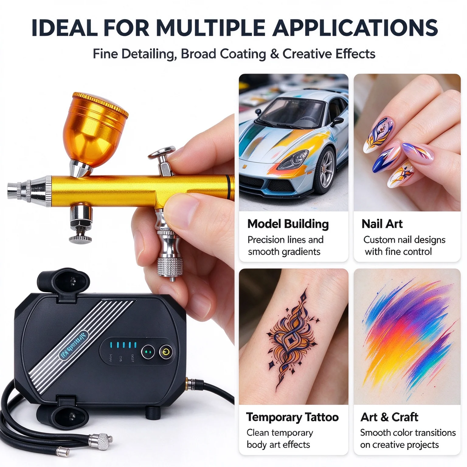 Airbrush Set with Mini Air Compressor, Professional Spray Gun for Canvas Art, Nail Art, Furniture Touch Up