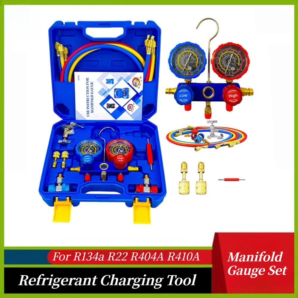 Refrigerant Manifold Gauge Set Automotive AC Charging Pressure Tool for R134a R22 R404A R410A Air Conditioning Maintenance