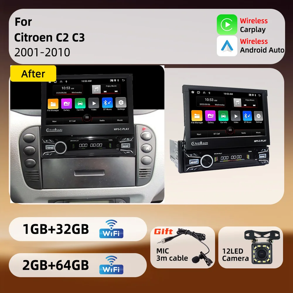 For Citroen C2 C3 2001-2010 Android 1Din Stereo 7