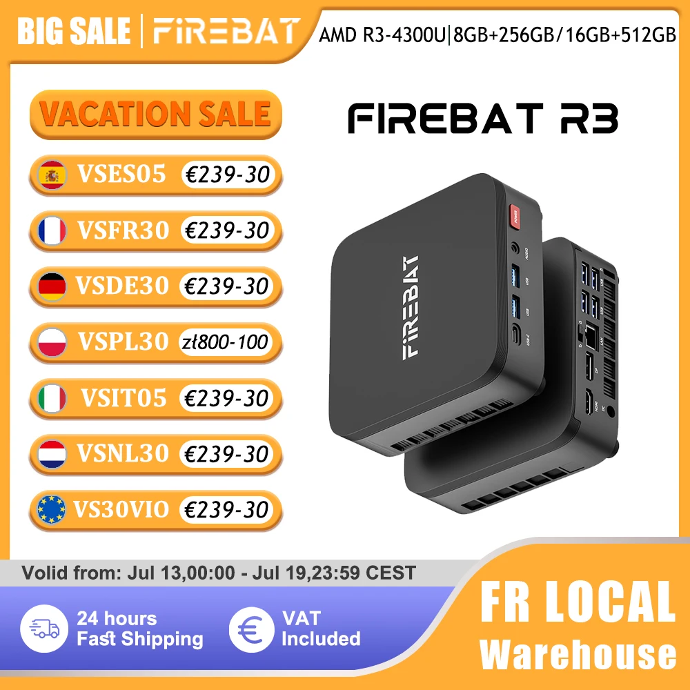 Mini PC FIREBAT R3 AMD Ryzen 3 4300U 8GB 16GB RAM LPDDR4 256GB 512GB SSD M.2 SATA Windows 11 Pro Computadora de Escritorio WiFi6 BT5.2