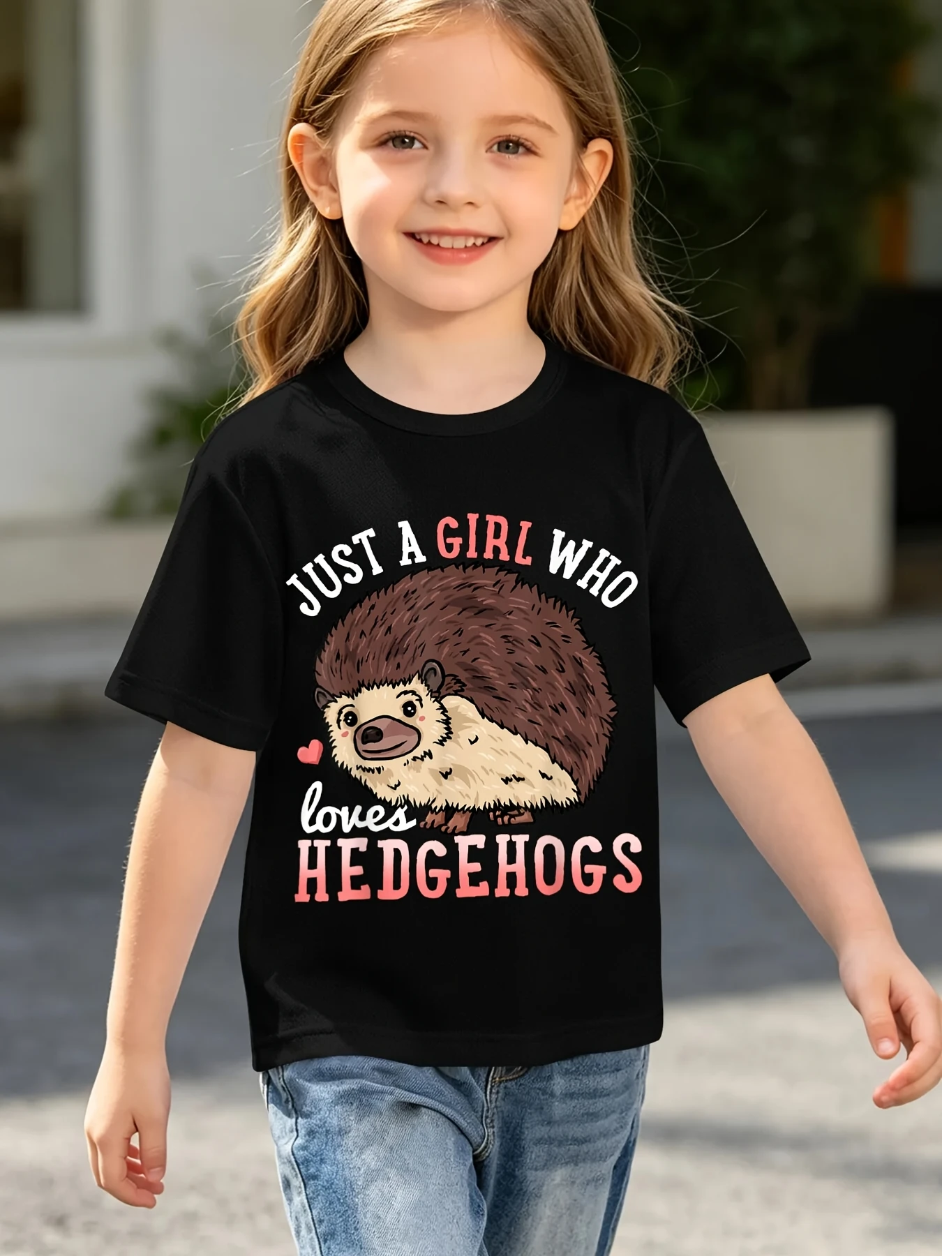 Just A Girl Who Loves Hedgehogs Print T Shirt Boys Girls Cute Animal Short Sleeve Tee Family Matching Kids Casual Cotton Tops