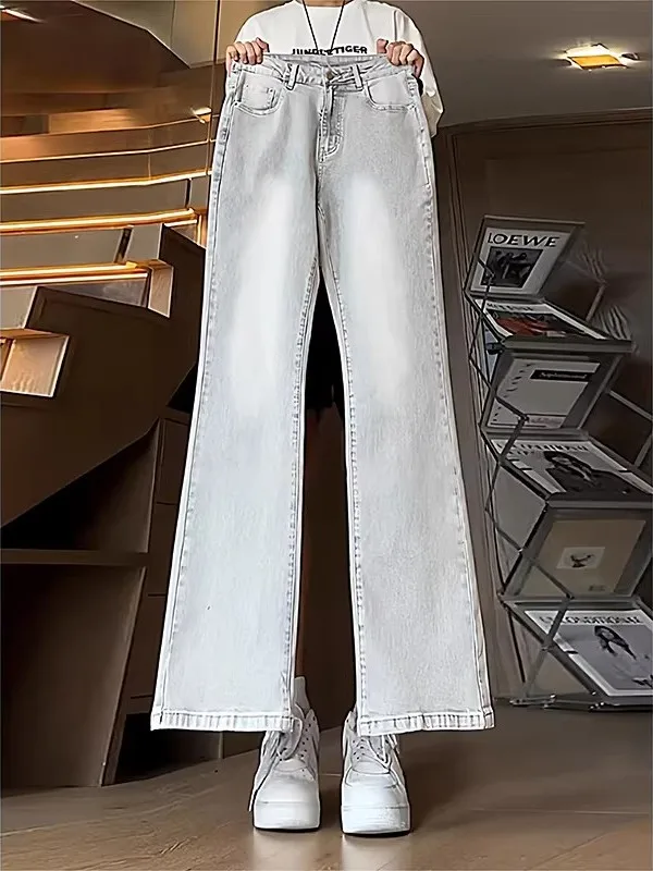 

ay Straight Leg Bell Bot Jeans Men's Leg Lengthening American High Street Vibe Autumn Spring Simple Match Long Pants