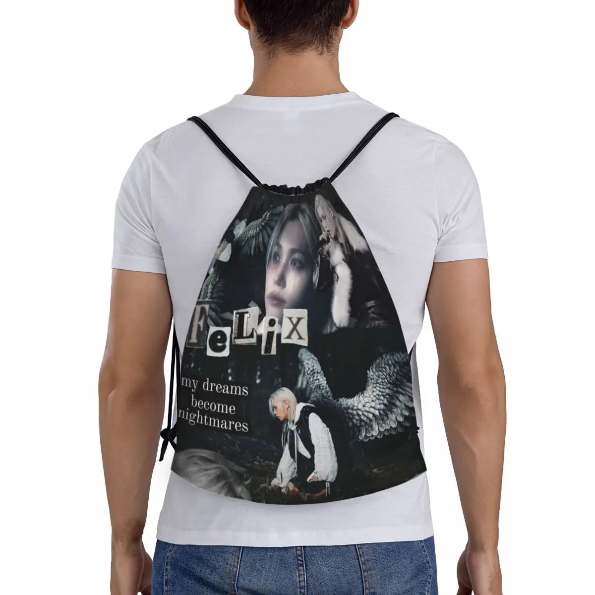 

FELIX Korean Kpop Singer Backpacks Casual Portable Drawstring Bags Sundries Bag Book Bags For Man Woman Students