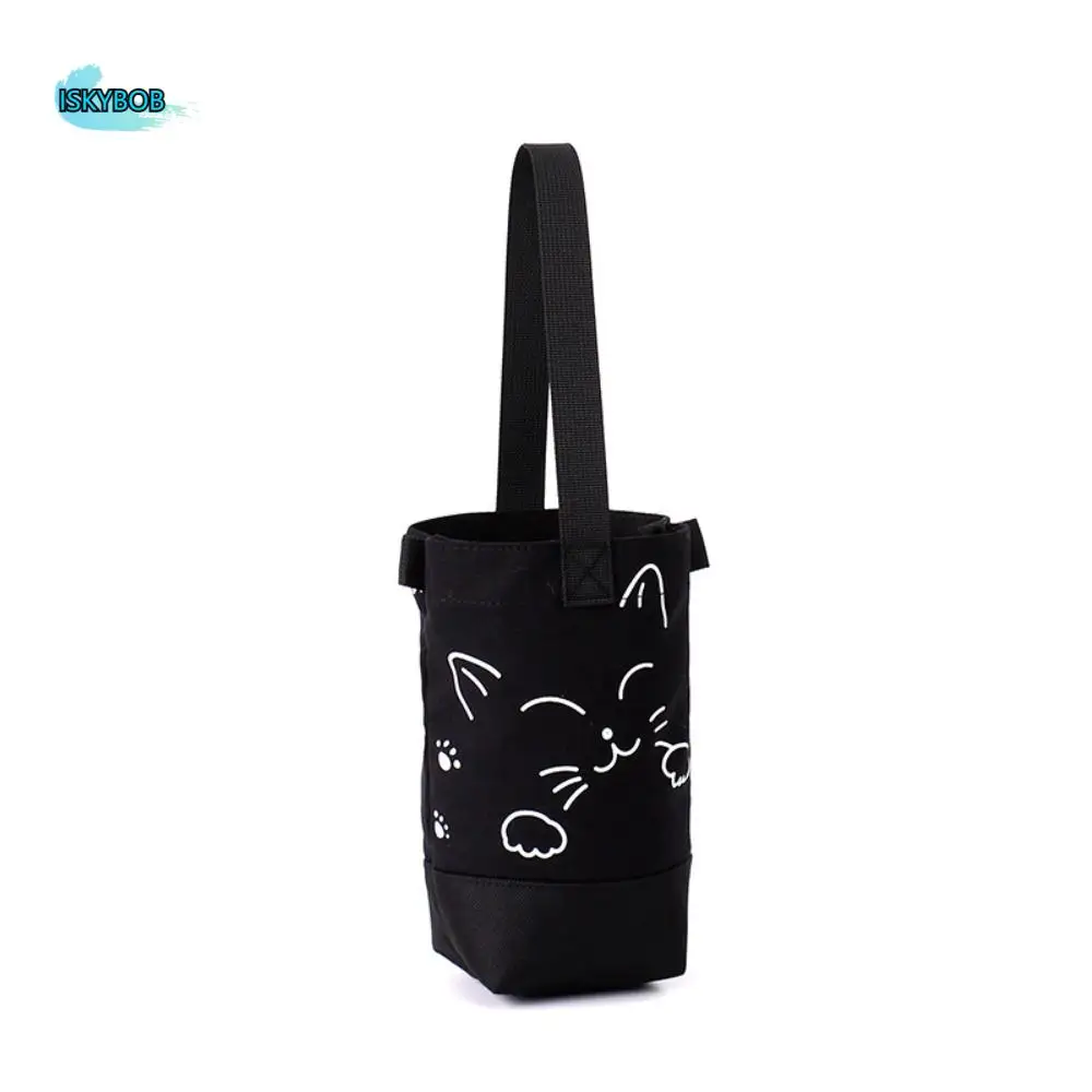 

Cute Outdoor Canvas Cup Bag Water Bottle Holder Printed Small Storage Bag Portable Glasses Storage Crossbody Bag Travel