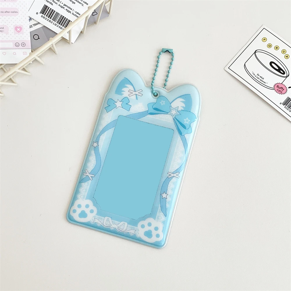 Cartoon cat ribbon 3-inch transparent card sleeve small card sleeve student pendant card bag