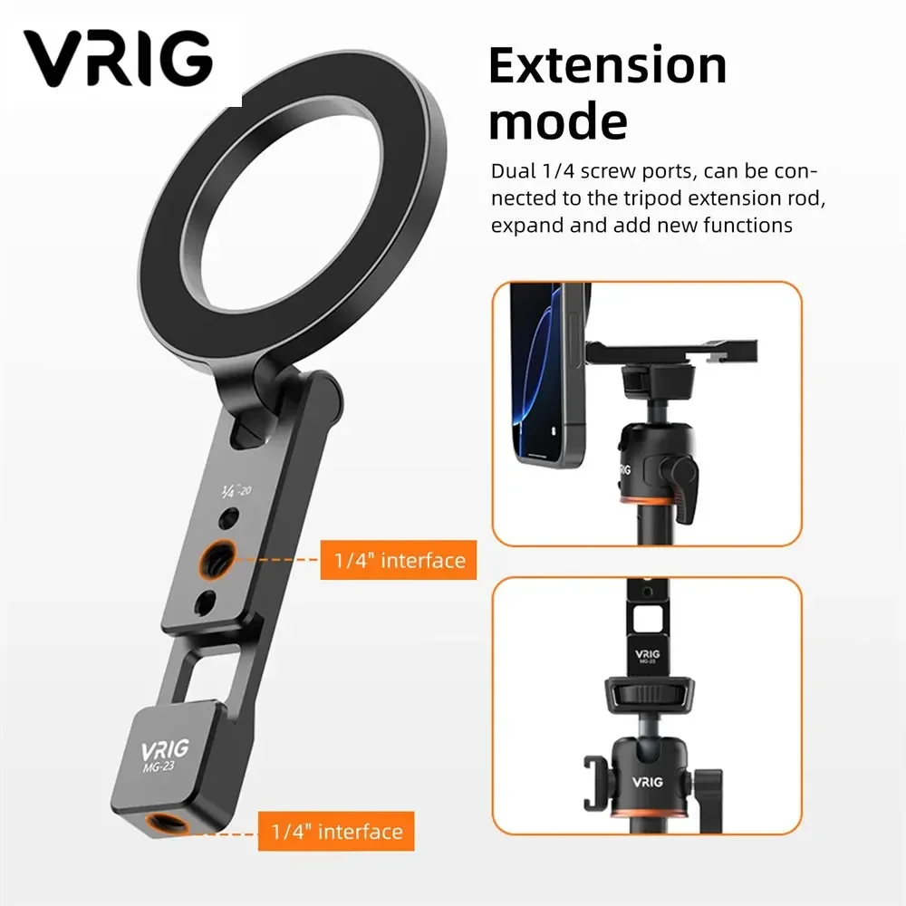 

VRIG MG-23 Magnetic Phone Holder Stand MagSafe Cold Shoe Tripod for IPhone Android Phone Desktop Live Streaming Vlog Stand