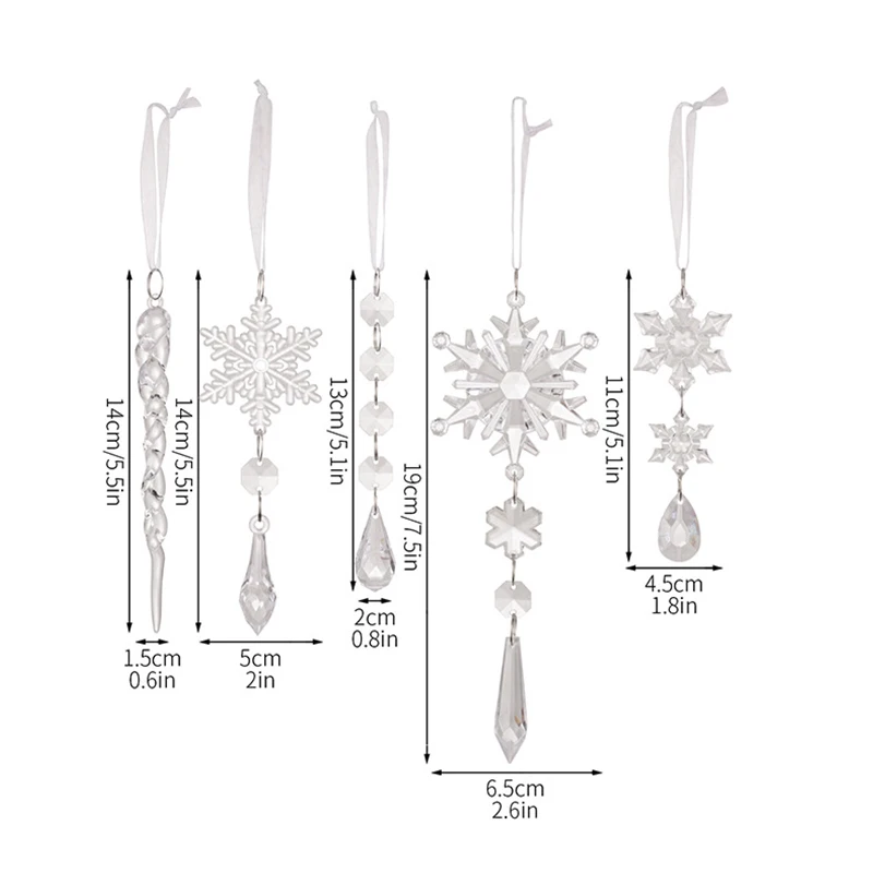 5Pcs Acrylic Clear Snowflake Hanging Decoration Icicles Ornaments Set Christmas Tree Pendant Christmas Decorations Gifts image 6