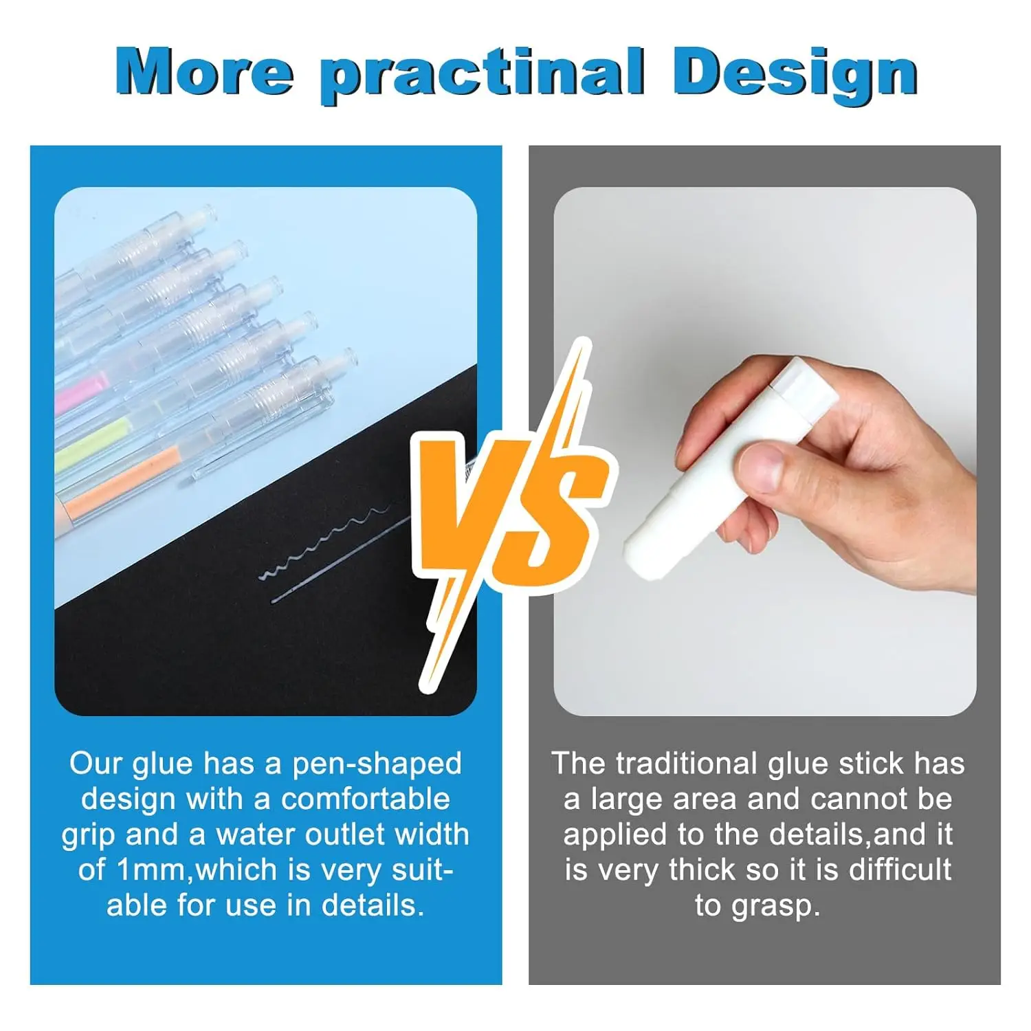 6 Pcs Glue Stick Pens for Crafting, Easy Precise Control Fine Tip, Quick Dry Paper Craft Glue for Card Making