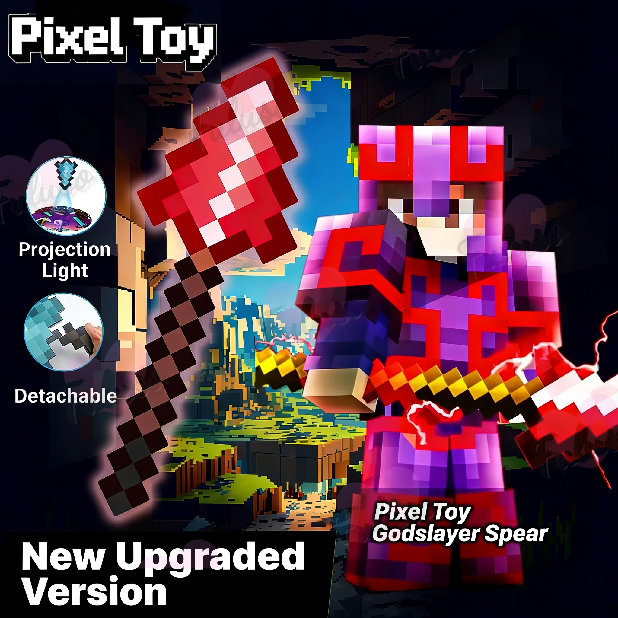 

Пиксельный игрушечный копьё в стиле аниме | Встроенные музыкальные функции и проектор | Съемный реквизит для косплея | Идеальный подарок на день рождения для детей