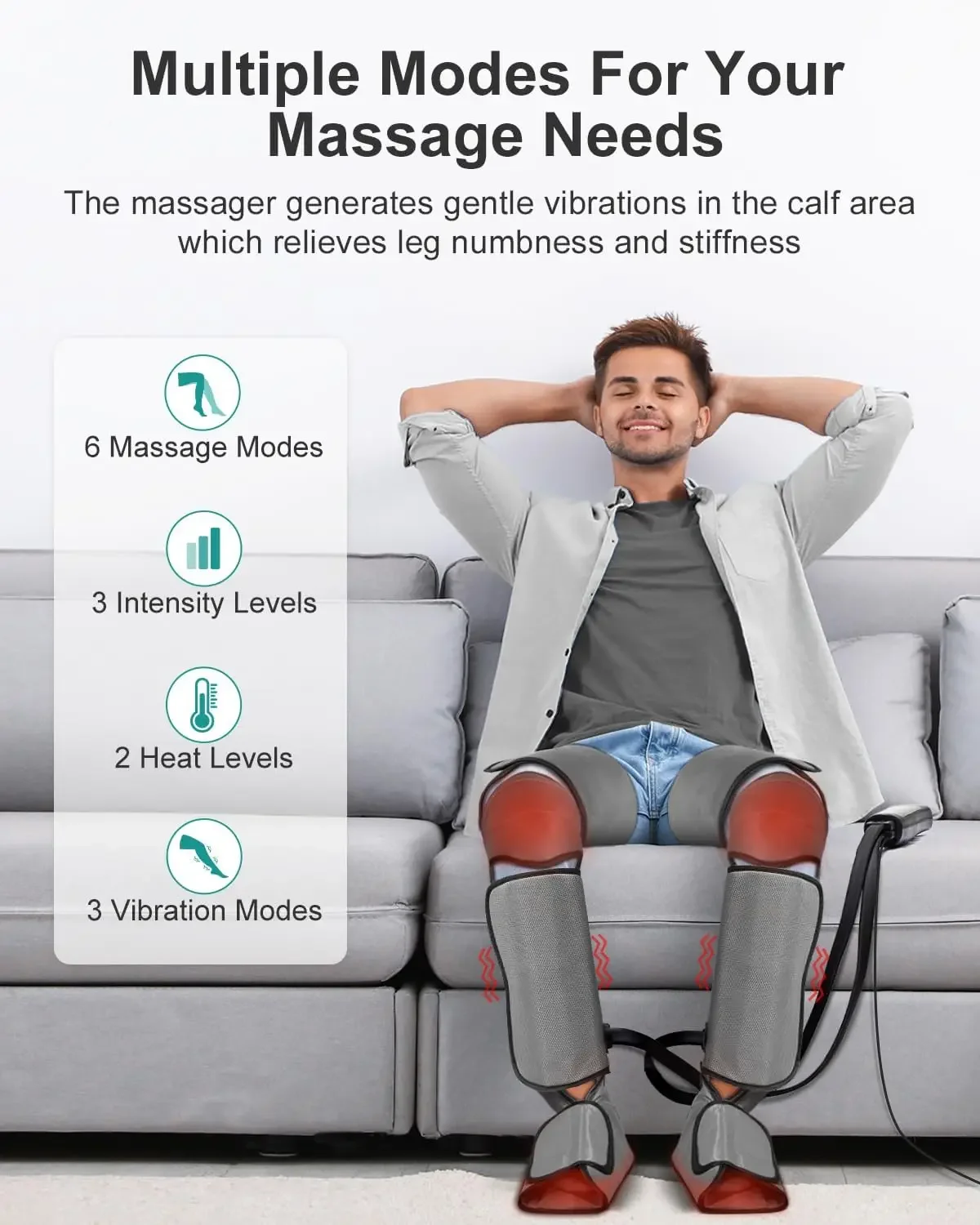 Leg Massager for Circulation and Pain Relief, 2 Heat & 3 Vibration | 6 Modes 3 Intensities, Air Compression Foot Calf Thigh