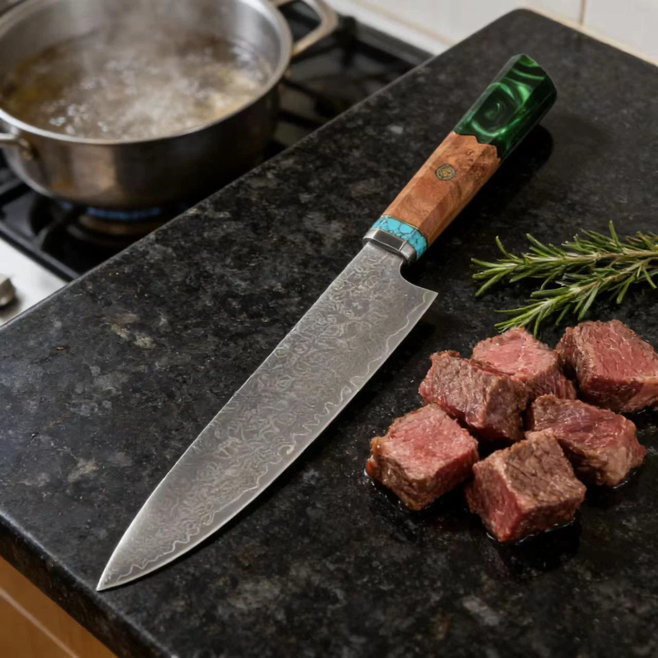 

8-дюймовый нож шеф-повара, 67 слоев дамасской стали, 10Cr15CoMov, лезвие, тесак, мясо, нарезка овощей, кухонные ножи, ручка из смолы и дерева