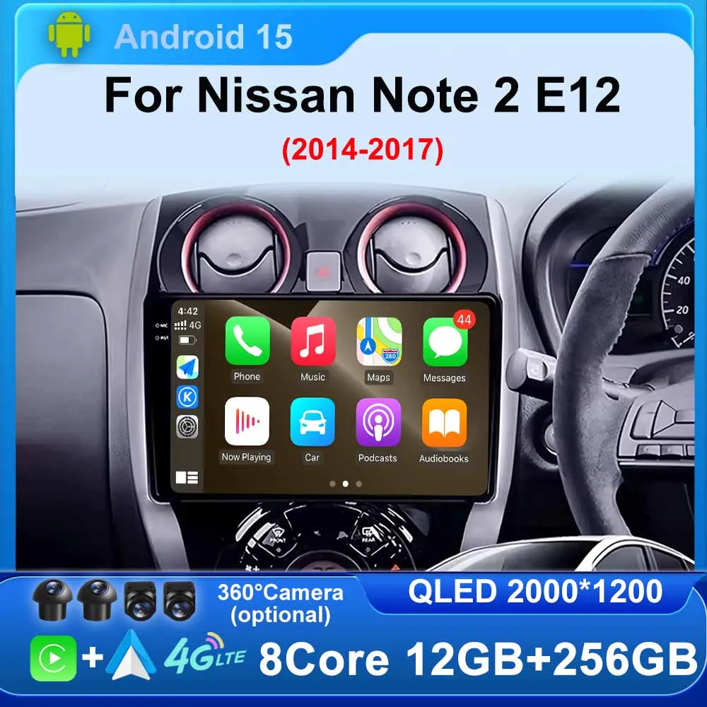 Android 15 Auto for Nissan Note 2 E12 2014-2017 Car Radio DSP Stereo WIFI 4G Multimedia Video Player GPS Navigation Carplay BT
