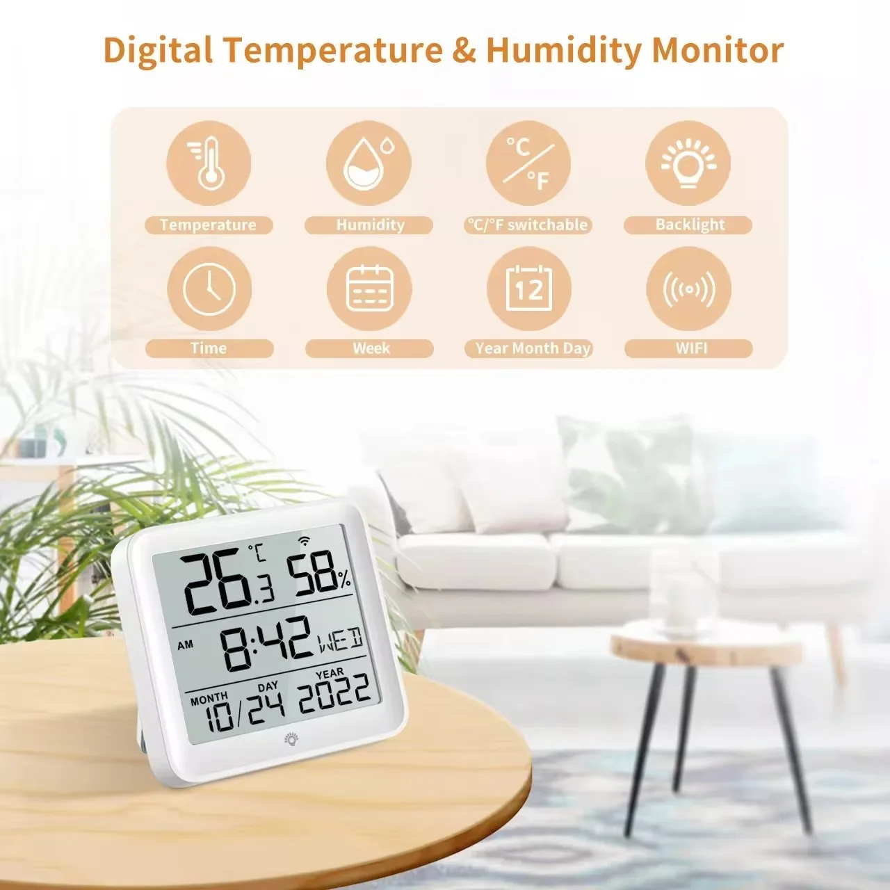 Digital Tuya WIFI Time Clock Date Thermometer Hygrometer Backlight Temperature and Humidity Sensor Display