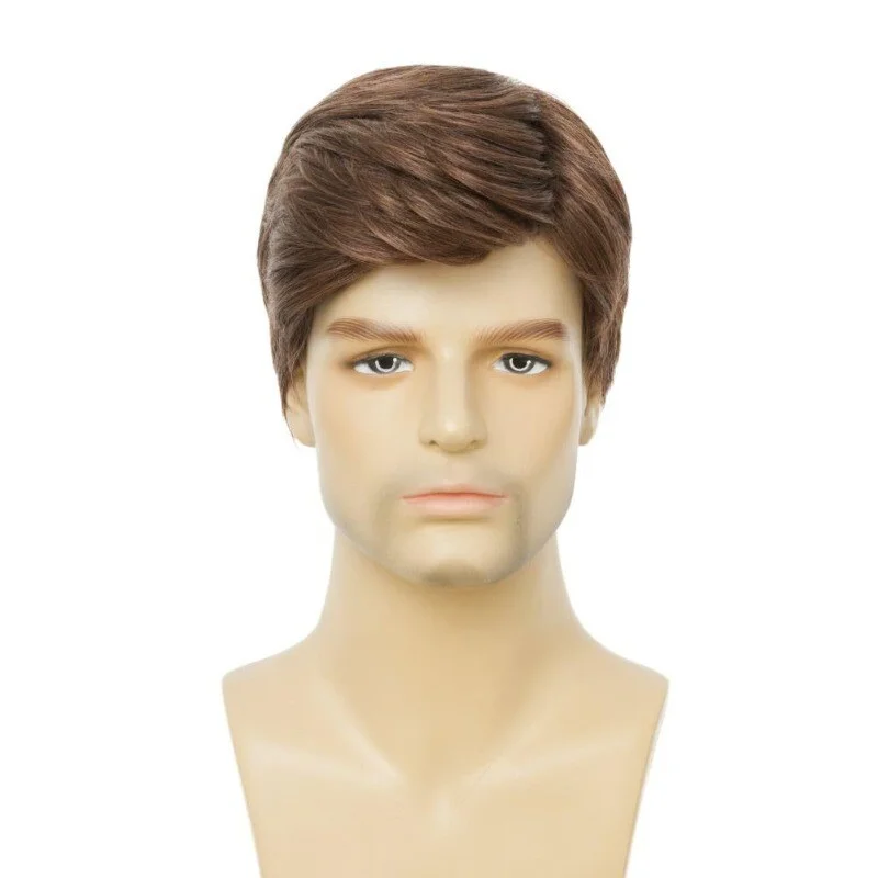 Короткие мужские коричневые мужские повседневные волосы, полный парик, мужские парики
