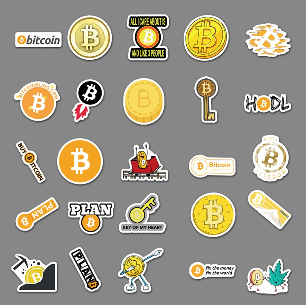 50 pièces Bitcoin crypto monnaie virtuelle BTC autocollants décalcomanie enfants jouets bricolage ordinateur portable Skateboard bagages téléphone dessin animé autocollant cadeaux