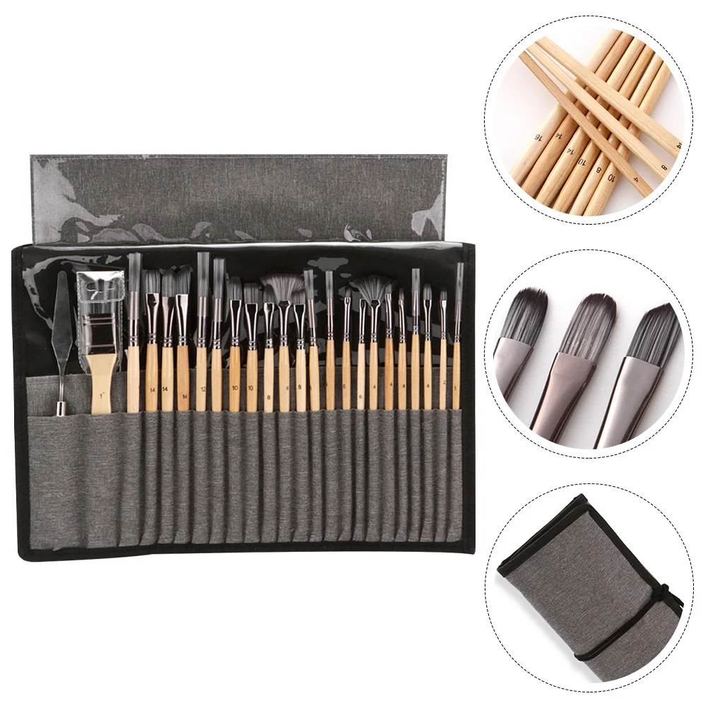 

24 Pcs Nylon Hair Brush Painting Paintbrushes Facial Tools Oil Supplies Student Spatula Watercolor The Face Drawing