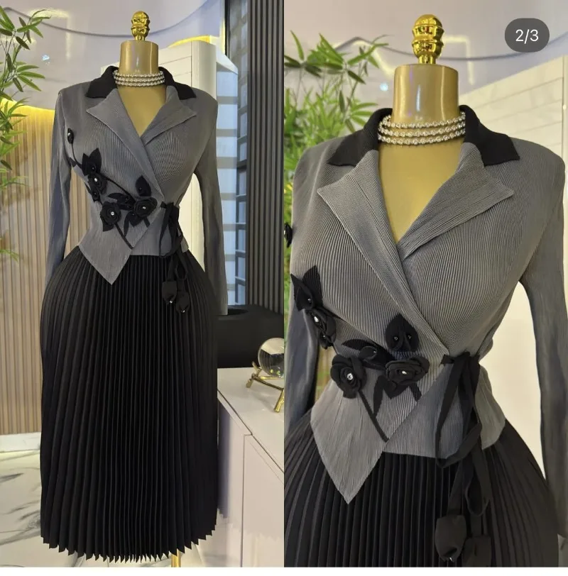 

Pleated Dress 2025 Summer New Suit Collar Loose High-end Temperament Socialite Waist Thin Pleated Women's Clothing